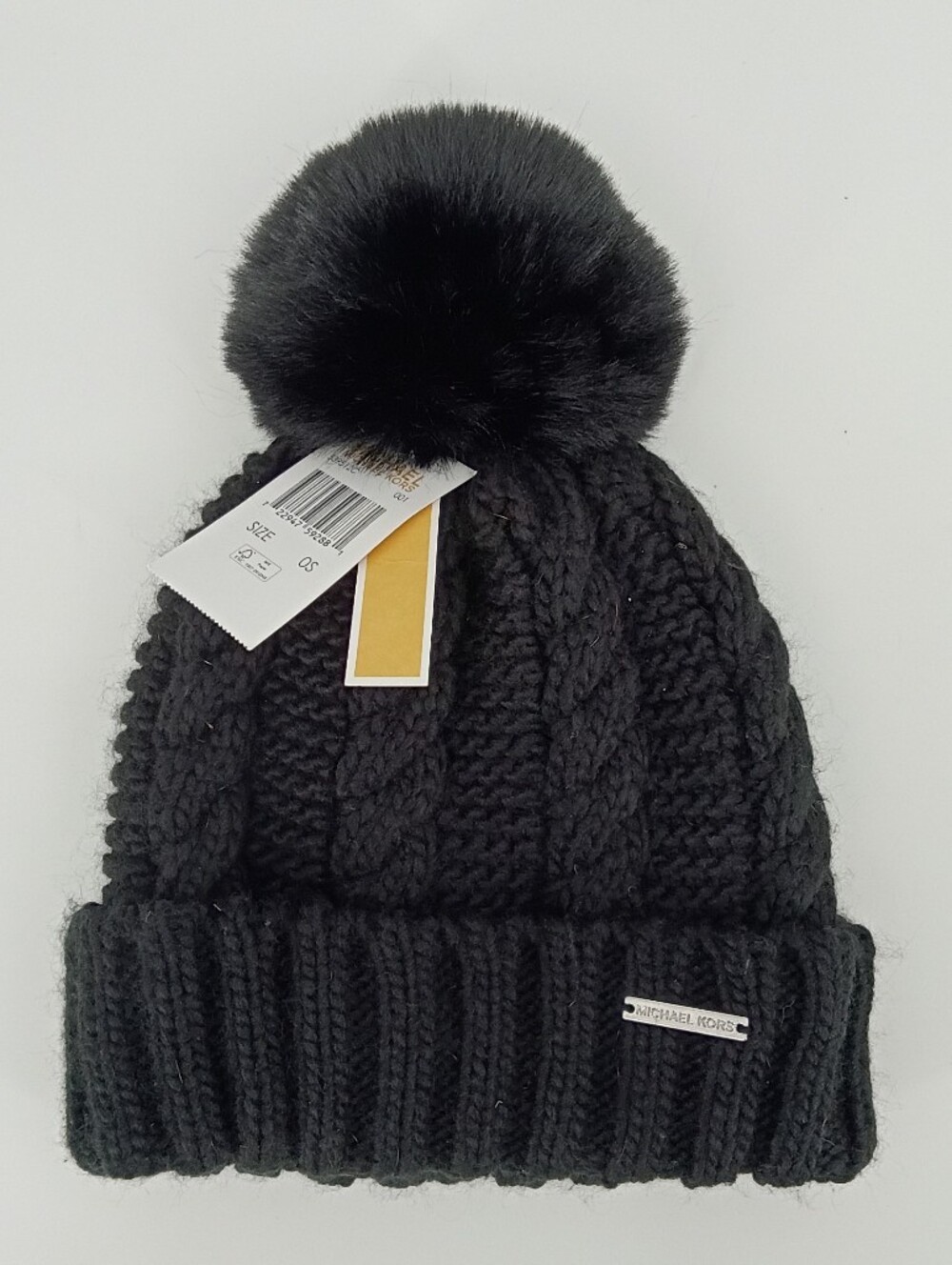 Michael Kors Black Cable Knit Pom Pom Beanie Hat NWT OS Winter